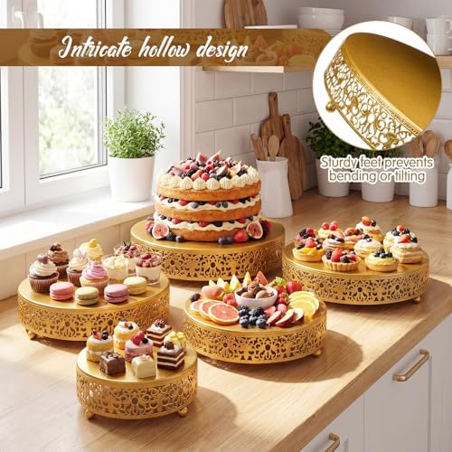 Wenqik 5 Pcs Metal Gold Cake Stand,16/14/12/10/8 in Round Cake Holder - Image 3