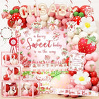 Costova Strawberry Baby Shower Decorations, A Berry Sweet Baby Is on the Way Party Supplies with Backdrop, Balloon Garland, Boxes, Mom to Be Sash for It's a Girl Gender Reveal Party by Unknown