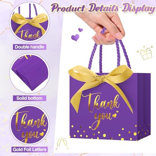 Jetec 45 Pcs Mini Thank You Gift Bag with Handle, Purple/gold - Image 4