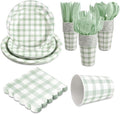 168Pcs Gingham Party Supplies for 24 Guests Thick Paper Plates and Napkins Knives Spoons Forks Cups Disposable Party Set Cutlery for Dinner Baby Shower Wedding Favor(Sage Green) by Unknown