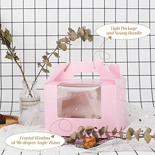 EUSOAR Cupcake Treats Gift Boxes, 5.9" x 5.9" x 4.3" 50Pcs Cupcake Carrier Boxes with insert and Display Window, Bakery Wrapping Party Favor Pastry Packing Take-Out Muffin Carry Boxes Container - Image 5