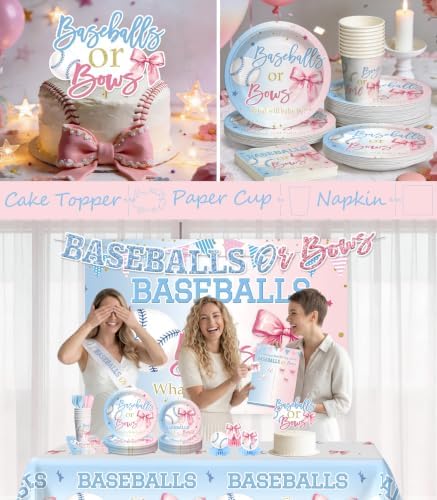 Cocomigo Baseballs or Bows Gender Reveal Decorations, Serves for 25 - Image 5