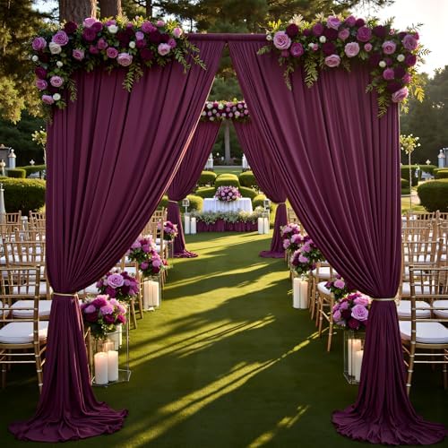 20ft×12ft Wrinkle Free Burgundy Backdrop Curtain for Wedding Parties, 4 Panels 5×12ft Long Soft Silky Polyester Backdrop Drapes Maroon Photo Back Drop Cloth for Birthday Photography Background - Image 5