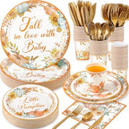 Ziliny 350 Pcs Fall Baby Shower Party Supplies Fall in Love with Baby Paper Plates Napkins Cups and Plastic Cutlery Party Tableware Set for Autumn Shower Birthday Decorations, Serves 50 by Ziliny