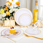 GATHER 176PCS White Gold Plastic Plates Disposable for Wedding Party - Image 5
