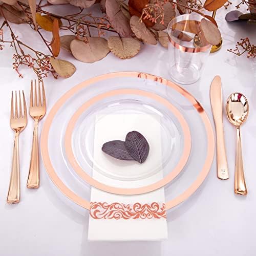 YOUBET 175PCS Rose Gold Plastic Plates - Clear Plastic Plates Disposable with Rose Gold Rim includes 50 Plates, 25Forks, 25Knives, 25Spoons, 25Cups, 25Napkins for Party & Wedding - Image 5