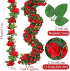 Aneco 8 Pack 64 FT Red Flower Garland Kentucky Artificial Rose Vines Derby Roses Fake Vine Flowers Plants Party Supplies for Kentucky Holiday Wedding Garden Craft Art Decoration - Image 2