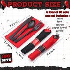 Lasnten 100 Set Pre Halloween Pre Rolled Silverware, Black Red Disposable - Image 2