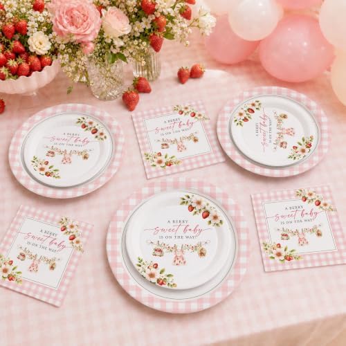 40 Guests Berry Sweet Baby Shower Plates and Napkins, Strawberry Party Set - Image 5