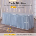 familus Dusty Blue Table Cloths 6 Foot Rectangle 2 Pack Stretch Ruffle Tulle Tablecloth Spandex Fitted Table Cover for 6 Foot Tulle Table Skirts for Party Wedding Table Cloths, Banquets - Image 4