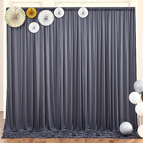 10ft x 10ft Wrinkle Free Charcoal Backdrop Curtains for Parties, Polyester Photo Backdrop Drapes 2 Panels 5x10ft for Wedding Birthday Party Photography Background Backdrop Stand by ENJOYYOURPARTY