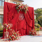 8 Panels 5x12ft Red Backdrop Curtains for Wedding Parties, Wrinkle Free Polyester 12 ft Long Photo Backdrop Drapes Back Drop Cloth for Birthday Christmas Ceremony Photography Background by Htper