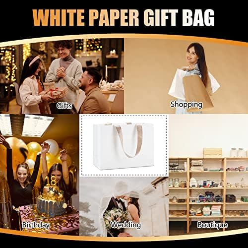 40Pcs Small White Paper Gift Bags with Ribbon - Bulk Kraft Paper Bags with Handles for Weddings, Parties - Image 7
