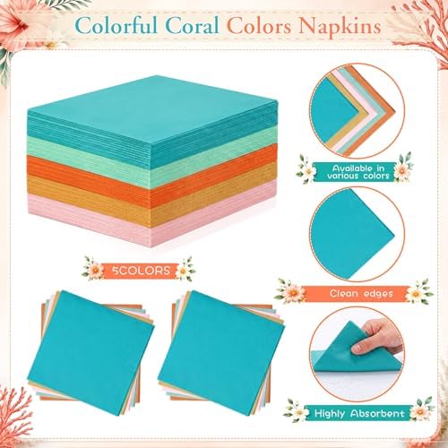 Mimorou 175 Pcs Tropical Coral Plates and Napkins Party Supplies - Image 5