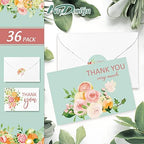 AnyDesign 36 Set Orange Floral Thank You Cards Watercolor Fruit Flower Greeting Cards with Envelopes Stickers Spring Summer Blank Note Cards for Baby Shower Wedding Birthday Party (Pack of 2) - Image 3
