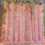 20×10ft Dusty Rose Tulle Backdrop Curtain with Lights String for Parties, Sheer Curtain Backdrop Drapes for Wedding Party Home Decorations - Image 6