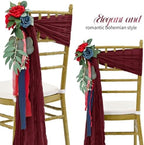 50 PCS Cheesecloth Chair Sashes Bows Wedding Aisle Decorations Chair Ribbon Ties Back Sash for Wedding Party Events Banquet Chair Cover Decoration (Burgundy) - Image 3