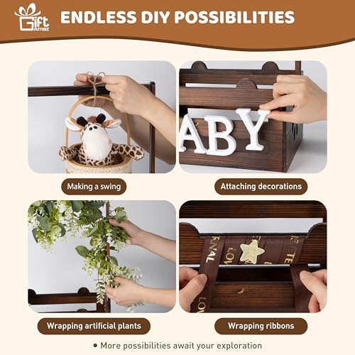 GiftAmaz Brown Wooden Baby Shower Crate Closet, Personalized Baby Basket - Image 6