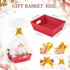 AFOROEOA 10PACK Baskets For Gifts Empty, 10 x 8”Thick Red Gift Basket with 10 Clear Gift Bags and 10 Pull Bows, Empty Gift Baskets for Christmas, Thanksgiving Wedding Birthday Party Wrapping Gift - Image 3