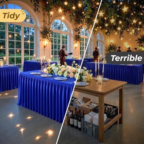 Royal Blue Polyester Table Cloths for Rectangle 8 Foot Tables, 6 Pack Wrinkle Free Tablecloths Stretchy Banquet Ruffle Fitted Table Cover Desk Skirt for Parties Wedding Birthday Baby Shower - Image 6