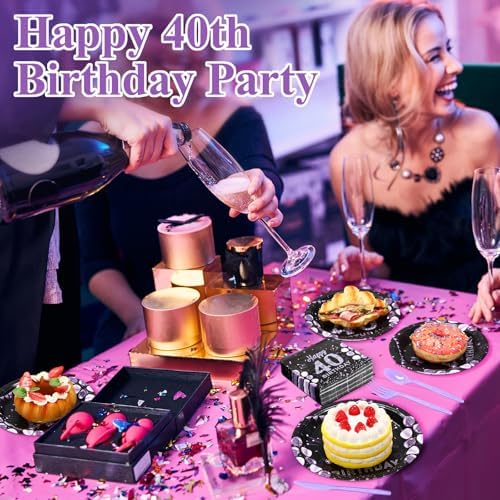 Pickmesh 400 Pcs 40th Birthday Party Supplies Purple Black Plates Serve 50 - Image 4