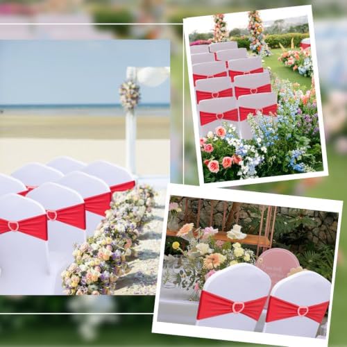 Red Chair Sashes 60 Pack Spandex Red Sashes for Chairs with Heart Buckle - Image 7