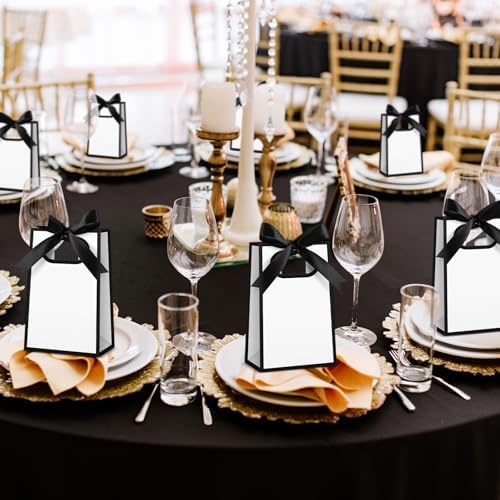 AmazingSpark 50 Pcs White Black Mini Gift Bags Bulk 6.3 x 3.9 x 2.8 Inch Party Favors Elegant Small Gift Bags with Handles and Ribbon Bows for Wedding Birthday Bridal Baby Shower Party Favors - Image 3