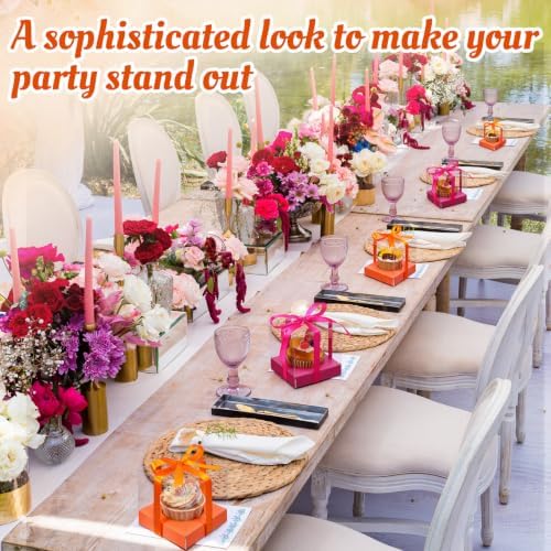 Gerrii 100 Pcs Clear Plastic Individual Cupcake Boxes 3.5" Single Cupcake Containers Transparent Ornament Gift Box with Inserts and Ribbon for Wedding Baby Shower Party Favor (Orange and Hot Pink) - Image 5