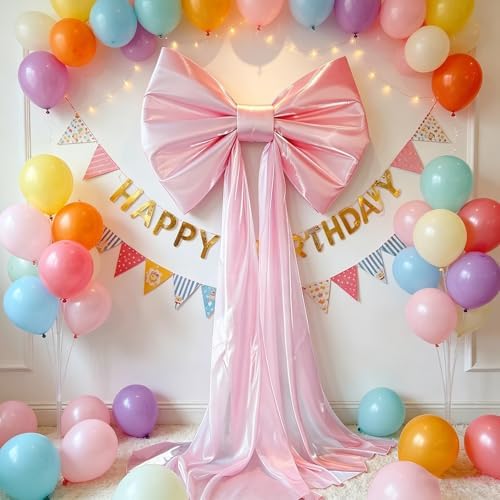 Large Pink Bow Birthday Decorations, 32'' x 71'' Big Bow Themed Backdrop Room Wall Decor Wedding Engagement Bachelorette Baby Shower Bridal Christmas Tree Decoration (Large) - Image 5