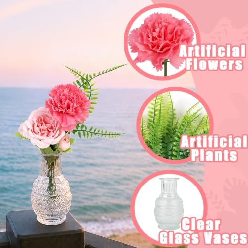 WARMALL Artificial Flowers with Vases, 16 Pcs Bud Vases, & 44Pcs Artificial Color Flower DIY Set Suitable for Centerpieces Table Weddings Party Office and Indoor Decor Mini Small Glass Clear（Color） - Image 5