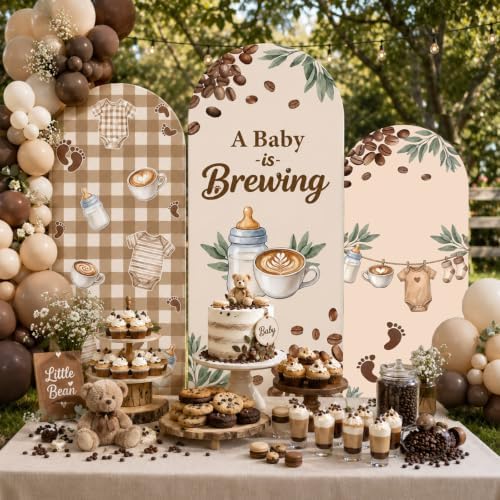 3Pcs A Baby is Brewing Baby Shower Decoration Coffee Themed Arch Backdrop Cover Brown Coffee Bean Theme Backdrop Party Favor for Gender Reveal Welcome Boy Girl Party Supply Decorations 4ft,5ft,6ft - Image 6