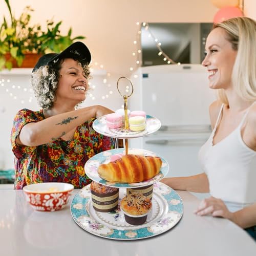 fanquare 10 Inch Blue Vintage Floral Porcelain Cake Stand - Image 4