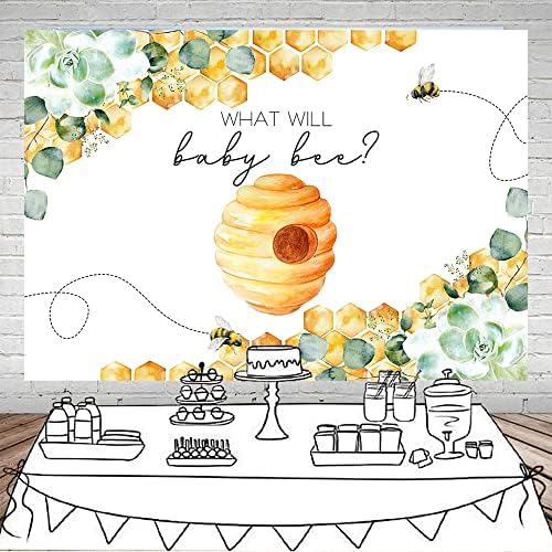 Mocsicka Greenery Bee Gender Reveal Backdrop What Will Baby Bee Background Honeycomb Bee Gender Reveal Party Decorations Banner Photo Studio Props (10x6.5ft) - Image 2