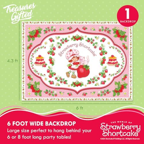 Treasures Gifted Officially Licensed Strawberry Shortcake Backdrop - 4.3ft Tall x 6ft Wide Banner - Strawberry Shortcake Decorations - Birthday Party Supplies - Baby Shower Decorations - Image 2