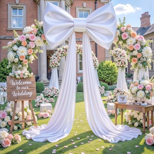 Big White Bow Backdrop Large White Bow Decor Gift Bows Birthday Decorations 48x24x120 Inches Giant Bow Birthday Party Backdrop for Wedding Baby Shower Photography Coquette Room Decor - Image 2