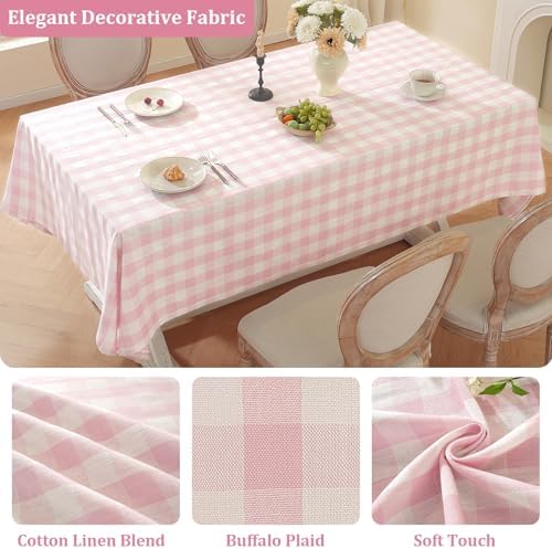 Laolitou Pink Gingham Table Cloth Rectangle Tables Buffalo Plaid Checkered Tablecloth Cotton Linen Farmhouse Tablecloths Washable Wrinkle Free for Baby Shower Picnic Kitchen, 60"x120" 10-12 Seats - Image 3
