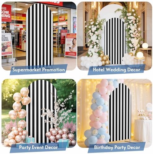 Classic Black and White Stripes Arch Backdrop Cover 6.6 FT, Wedding Arch Cover Stretchy Backdrop Stands Covers for Birthday Party Ceremony Banquet Decor - Image 6