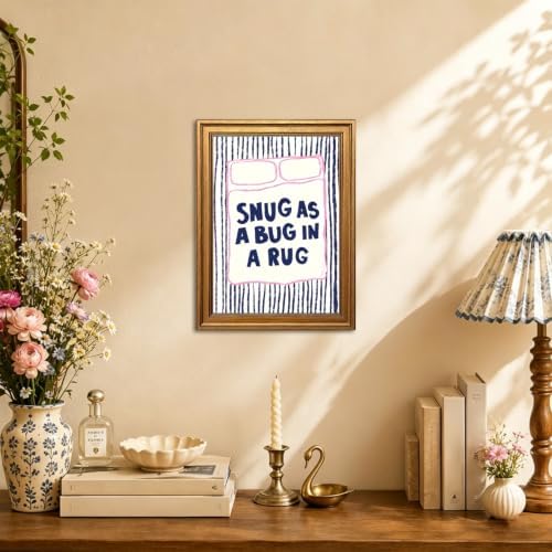 Snug As A Bug In A Rug Wall Art Cute Kids Quote Wall Decor Picture Preppy Pink Blue Striped Nursery Sign Poster Canvas Painting Print for Bedroom Playroom 12x16 inch Gold Framed - Image 5