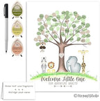 Jungle Safari Baby Shower Fingerprint Tree, Gender Neutral Jungle Safari Animal Thumbprint Tree Set with Ink Pads and Pen, 11x14 Inches - Image 6