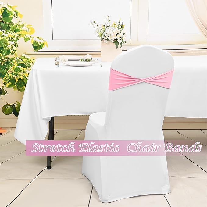 Pink Chair Sashes Bows 100 Pcs Spandex Chair Sashes Elastic Chair Cover Bands Ties Without Buckle for Wedding Birthday Party Ceremoney Events Decoration - Image 6