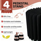 HeiMma 4 Pack Buffet Risers, FOLDABLE Accordion Food Display Risers for Dessert Table,Dessert Table Display Set, White Cardboard Cylinder Cake Cupcake Stands for Party, Multi-height, 12in Round，Black - Image 4