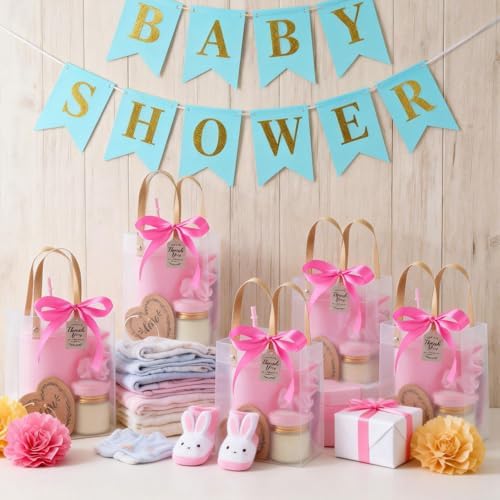 62PCS Baby Shower Prizes for Game Winners, Baby Shower Favors Gift Set for Games, Bridal Shower & Party Events, with Tumblers Notebooks Candles Mirror with Hair Brush & Gift Bags (Pink) - Image 4