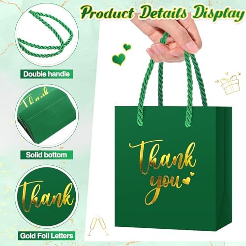 Honoson 60 Pcs Mini Thank You Gift Bag with Handle Bulk,Dark Green - Image 4