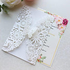 Hosmsua 5.12 x 7.3 Inches 20PCS Ivory Wedding Invitation Cards with Butterfly and Envelopes Laser Cut Lace Flora Invitation for Wedding Engagement Quinceanera Sweet 16 Birthday Party (Ivory) - Image 5