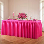 Hot Pink Polyester Table Cloths for Rectangle 6 Foot Tables, 1 Pack Wrinkle Free Tablecloths Stretchy Banquet Ruffle Fitted Table Cover Desk Skirt for Parties Wedding Birthday Baby Shower by Unknown