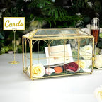 Glass Wedding Card Box with Lock, 12.6x5.9x9 inches Large Gold Card Boxes - Image 4