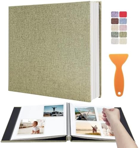 Large Photo Album Scrapbook – Holds 4x6, 8x10 Pictures – Self-Adhesive Pages for Baby, Wedding, Travel & Family Memories | Includes Metallic Pen & Scraper/Light Matcha Large DIY Memory Book for Gifts by HoneyTolly