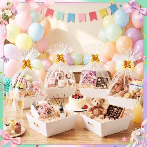 EVELOMO 6 Pack White Empty Gift Baskets to Fill - 12" x 10" Large Baskets for Gifts Empty, Sturdy DIY Gifts Baskets Sets with 500g Crinkle Cut Papers for Birthdays Weddings Graduation Party - Image 2
