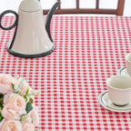 vctops Farmhouse Red Plaid Ruffle Table Cloth, Boho Cotton Linen Tablecloth, Washable Table Cover for Rectangle Table Baby Shower Kitchen Party Wedding Decor (Red A,70"x90") - Image 6
