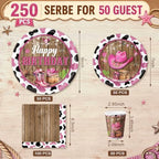 Pickmesh 250 Pcs Cowgirl Birthday Party Decoration Pink Barn Plate Serve 50 - Image 2